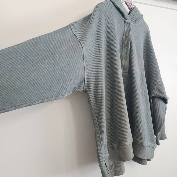 Aerie Oh Snap! Ribbed Henley Hoodie XXL Green Mineral Wash Oversized - Picture 3 of 11